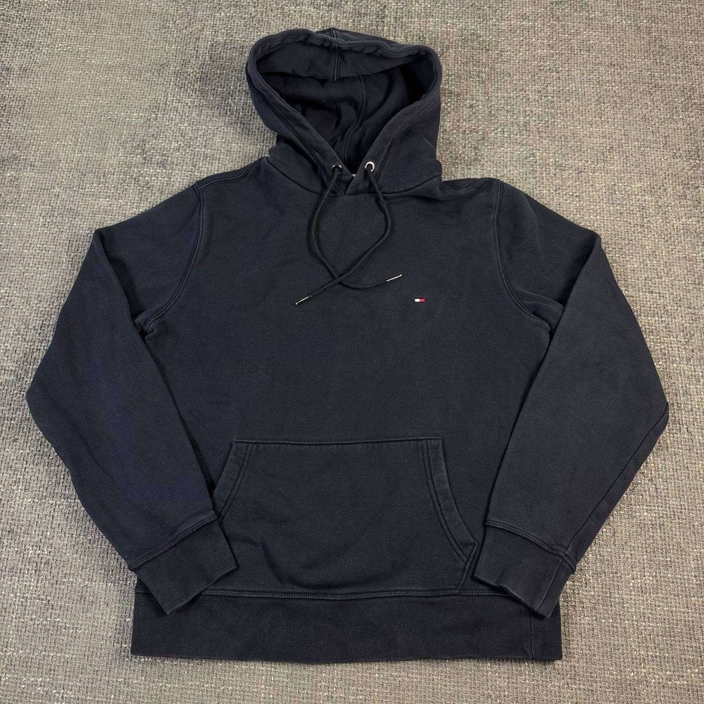 Tommy Hilfiger Pullover Hoodie Mens Size M Navy Blue Micro Flag Logo